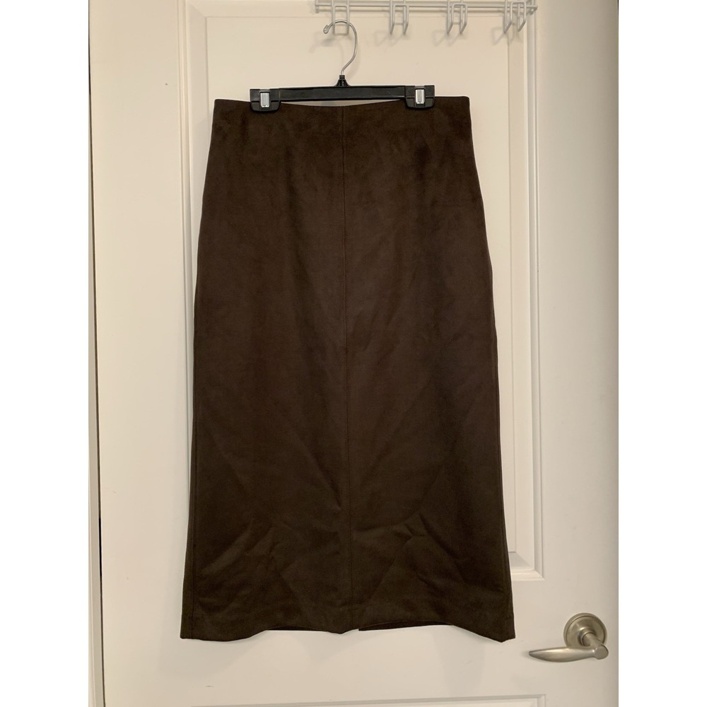 Gap Faux Brown Suede Midi Skirt 8 Western Boho Corporate Chic 90s Minimalist